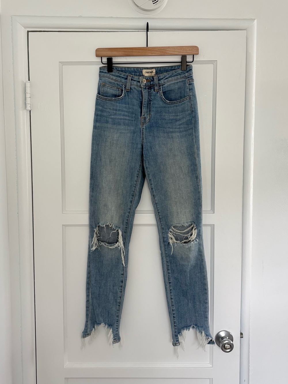 L'AGENCE Light Blue Distressed Straight-Leg Jeans